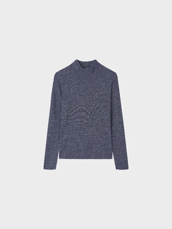 Textured Stretch Turtleneck-Blue