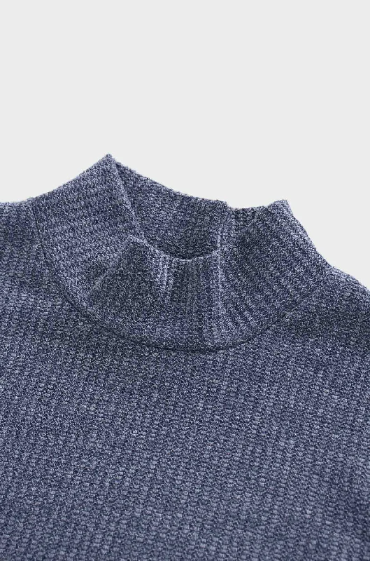 Textured Stretch Turtleneck-Blue