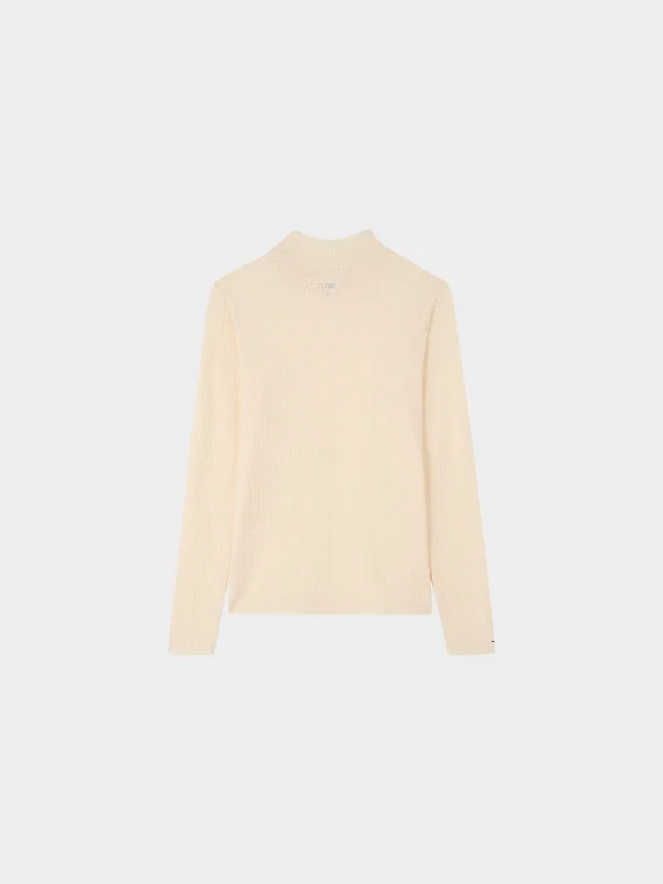 Textured Stretch Turtleneck-Ivory