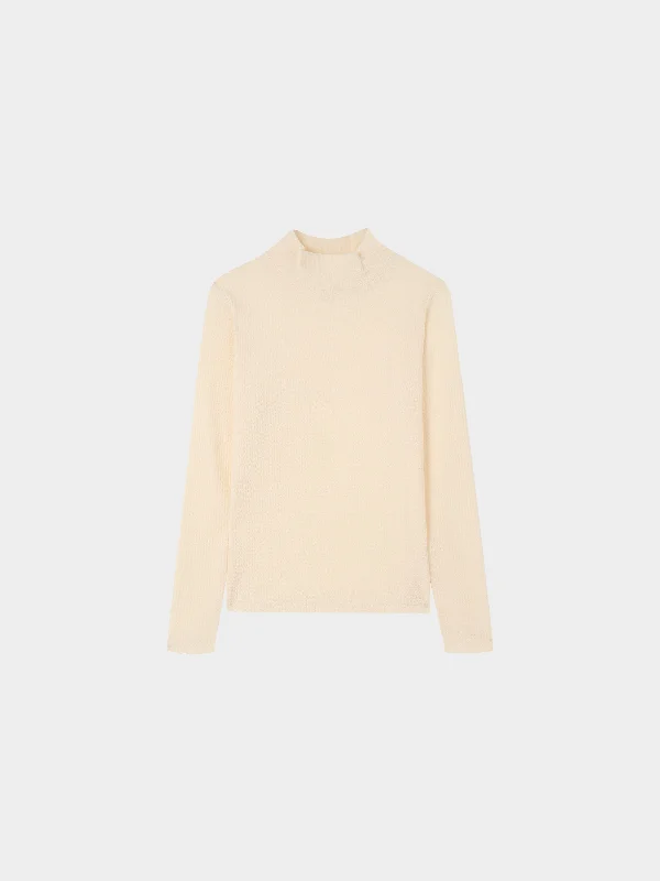 Textured Stretch Turtleneck-Ivory