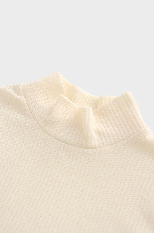 Textured Stretch Turtleneck-Ivory