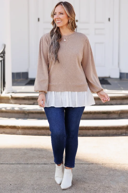 The Sweetest Goodbyes Top, Taupe/White