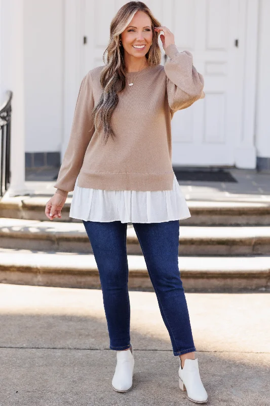 The Sweetest Goodbyes Top, Taupe/White