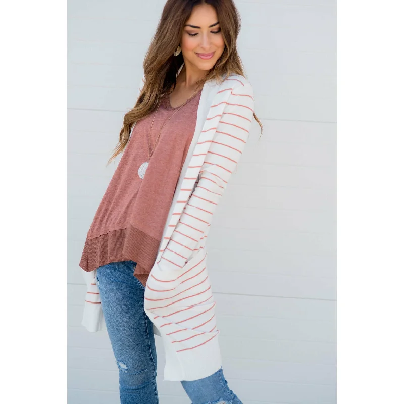 Thin Striped Cardigan-White