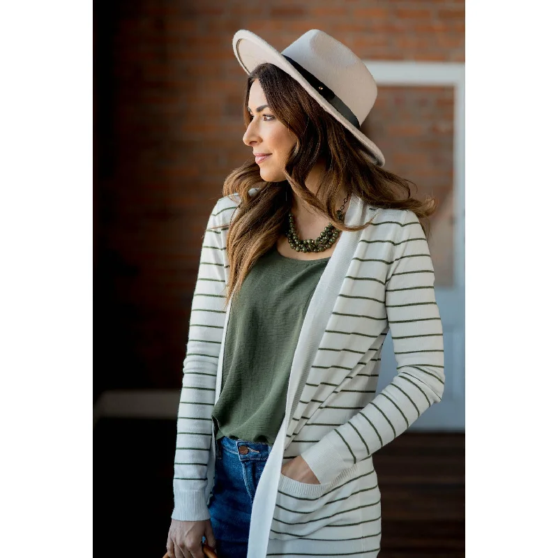 Thin Striped Cardigan-White