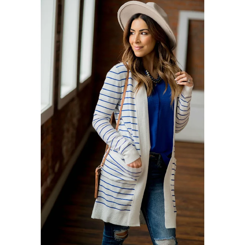 Thin Striped Cardigan-White