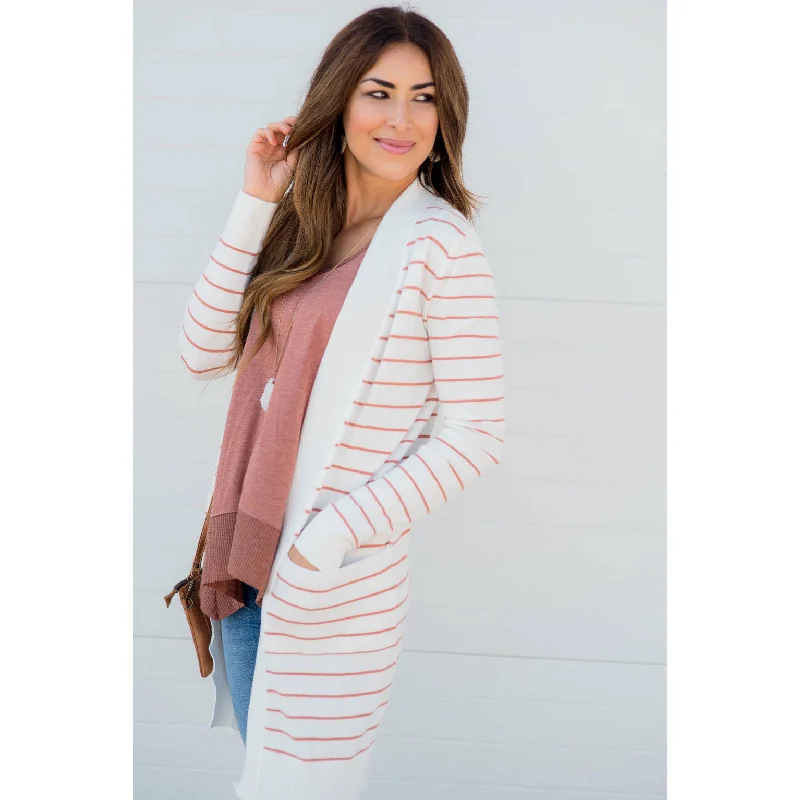 Thin Striped Cardigan-White