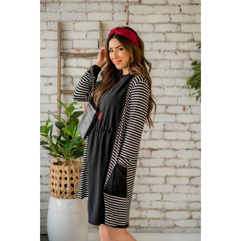 Thin Striped Solid Accent Tunic Cardigan