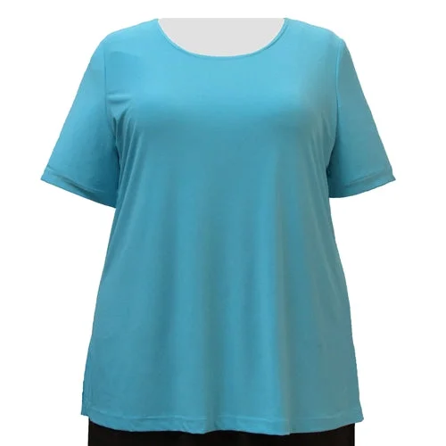 Turquoise Round Neck Pullover Top Women's Plus Size Top