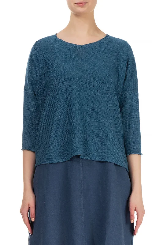 V-Neck Blue Linen Jumper