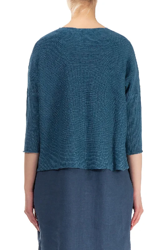 V-Neck Blue Linen Jumper