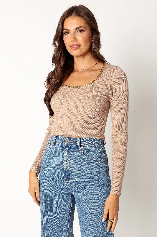 Wells Long Sleeve Knit Top - Taupe