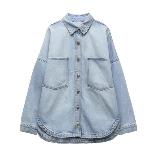 Amy Fashion - Fashion Pocket Decorated Denim Shirt