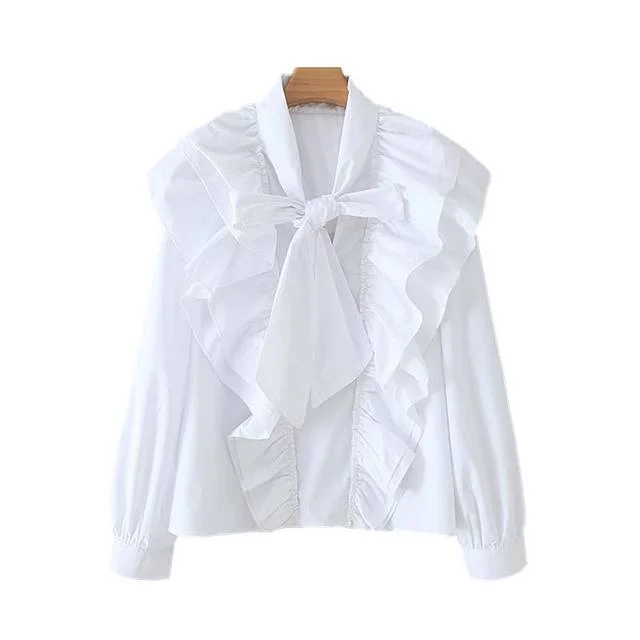 Amy Fashion - Chic Bow Tie Collar White Blouse