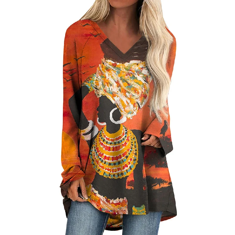 Amy Fashion - Long Sleeves African Female Pattern Tops