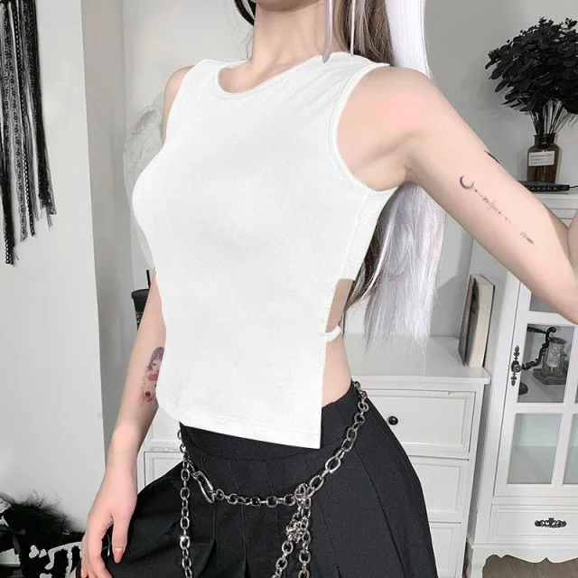 Amy Fashion - Lace Up Backless Solid Knitted T-shirts