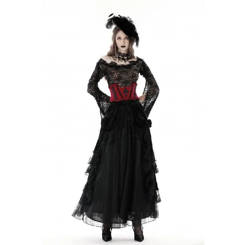 Women's Gothic Cross Embroidered Ruffled Underbust Corset