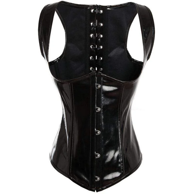 Women's Gothic Faux Leather Underbust Corsets With T-back