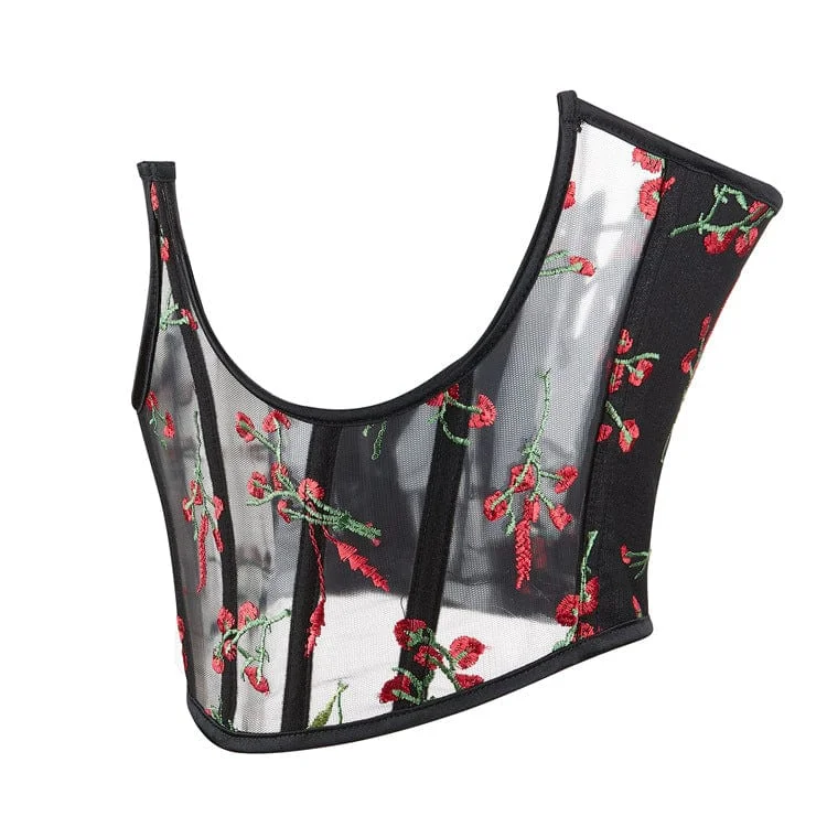 Women's Gothic Floral Embroidered Mesh Underbust Corset