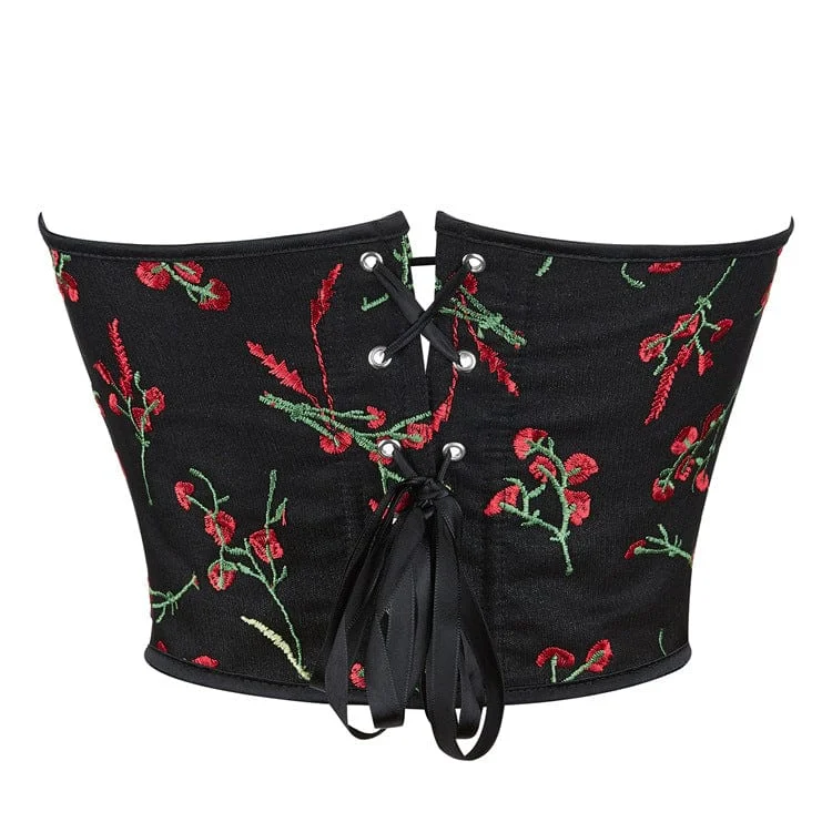 Women's Gothic Floral Embroidered Mesh Underbust Corset