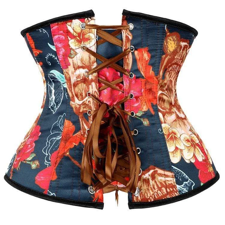 Women's Gothic Floral Printed Contrast Color Underbust Corsets