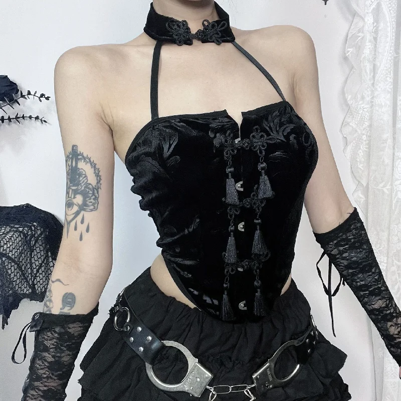 Women's Gothic Halterneck Flocking Velvet Bustier