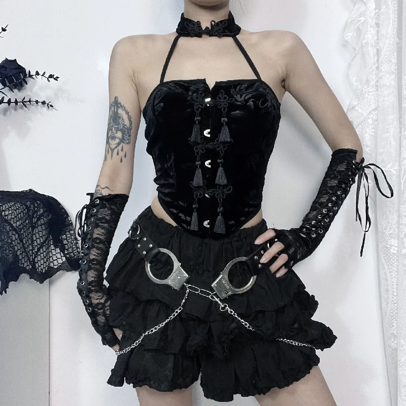 Women's Gothic Halterneck Flocking Velvet Bustier