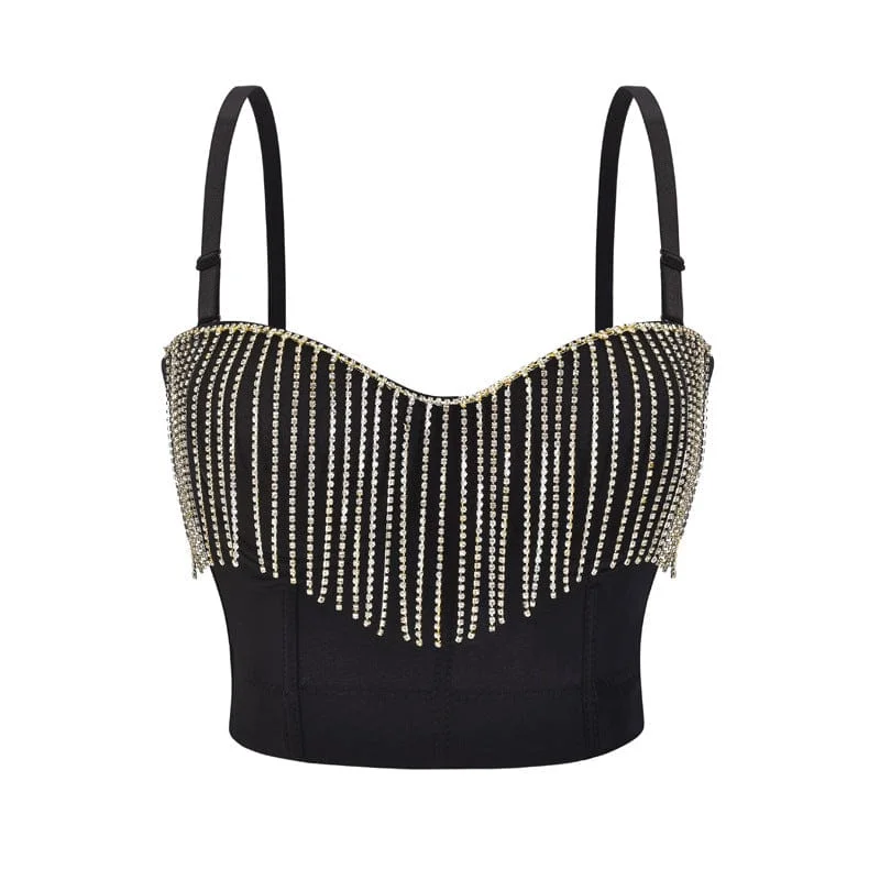 Women's Gothic Rhinestone Tassels Bustier