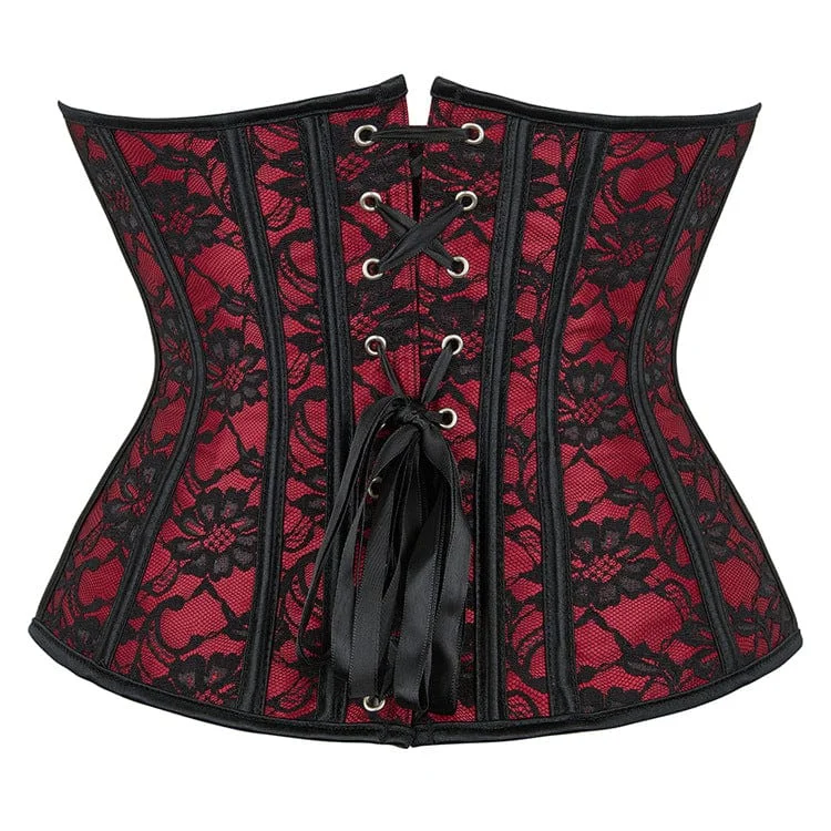 Women's Gothic Strappy Floral Lace Underbust Corset