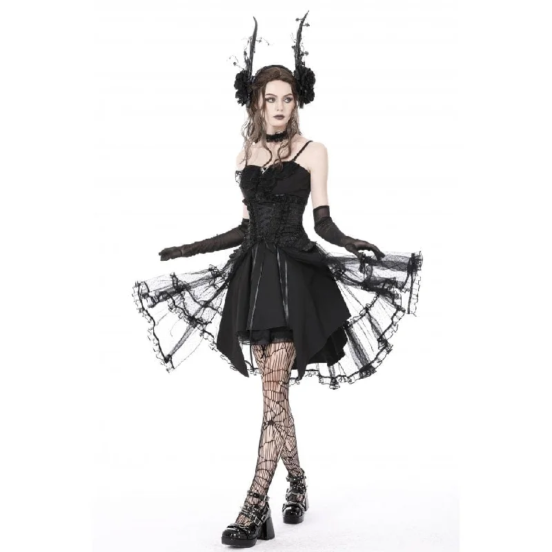 Women's Gothic Strappy Ruffled Mesh Tunic Skirt