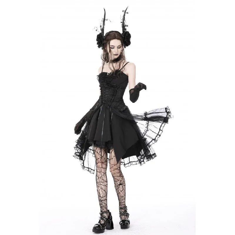 Women's Gothic Strappy Ruffled Mesh Tunic Skirt