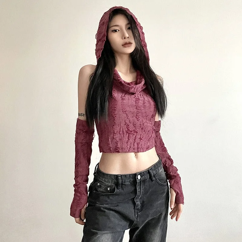 Women's Grunge Ripped Tank Top with Hood and Oversleeves