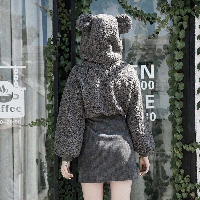 Women's Grunge Sherpa Splice Dress with Bear's Ears Hood