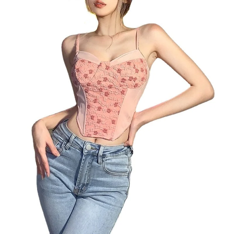 Women's Pastel Goth Pink Floral Lace Bustier