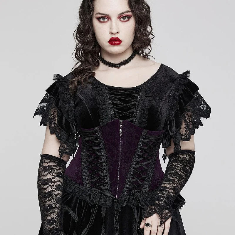 Women's Plus Size Gothic Strappy Ruffled Velvet  Underbust Corset