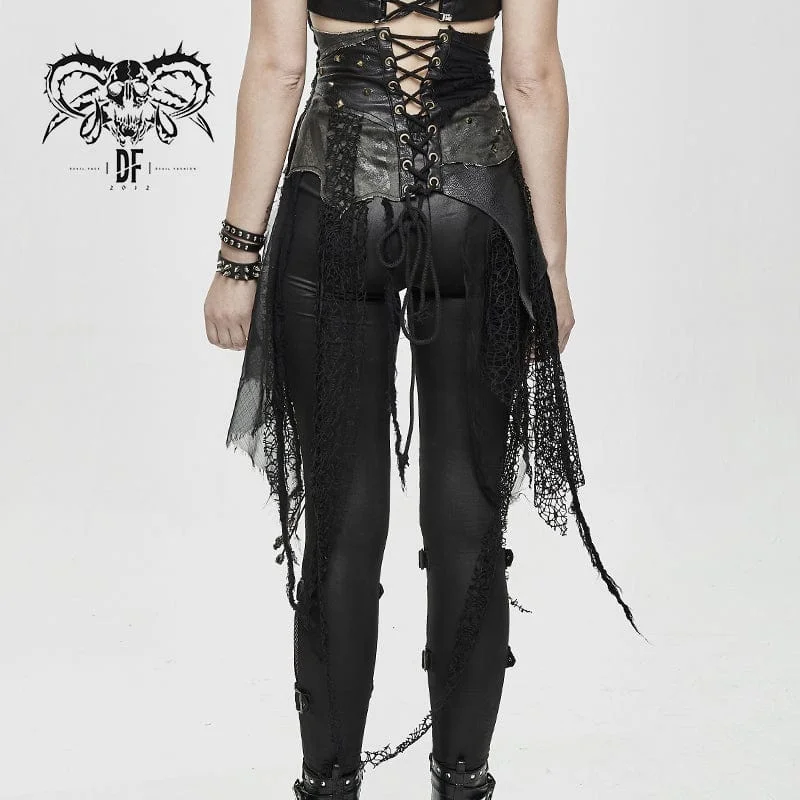 Women's Punk Belts Slim Underbust Corsets With Ripped Skirt