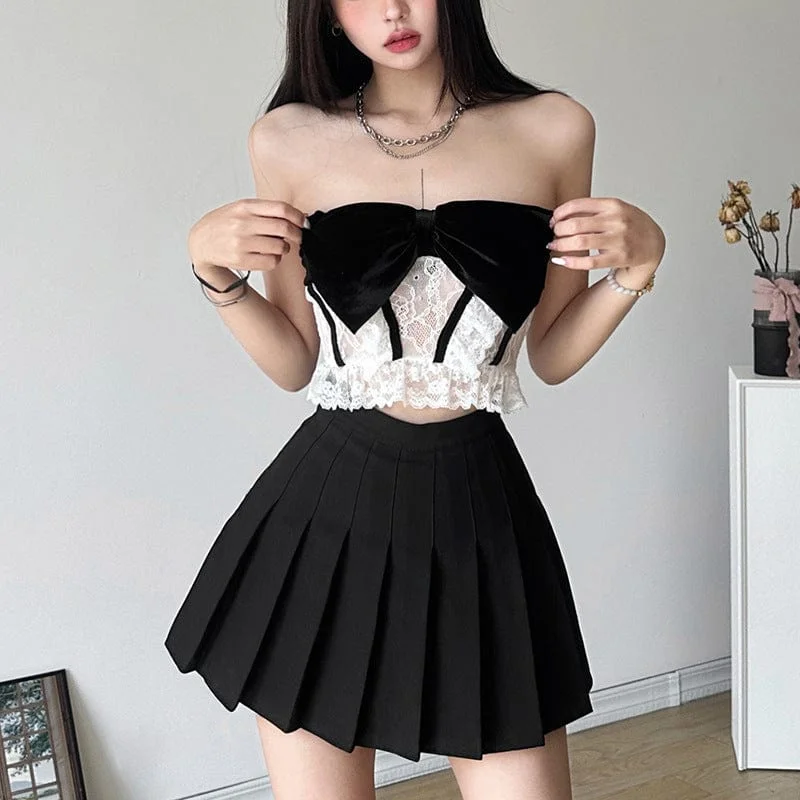 Women's Punk Bowknot Sheer Lace Bustier