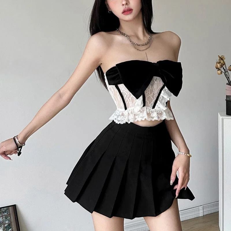 Women's Punk Bowknot Sheer Lace Bustier