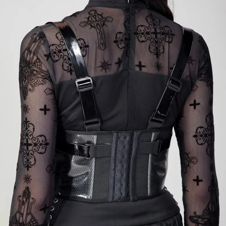 Women's Punk Buckles Mesh Underbust Corset Black