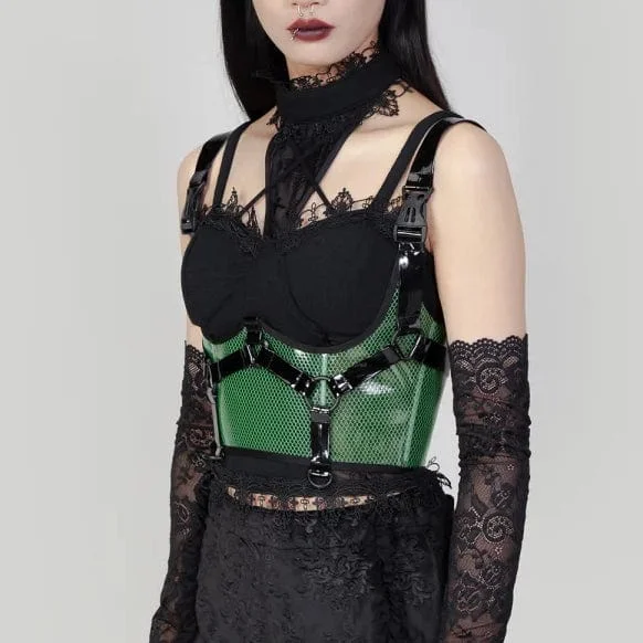 Women's Punk Buckles Mesh Underbust Corset Green