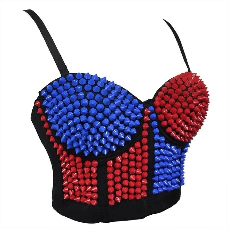 Women's Punk Contrast Color Rivets Bustier Cosplay Costume