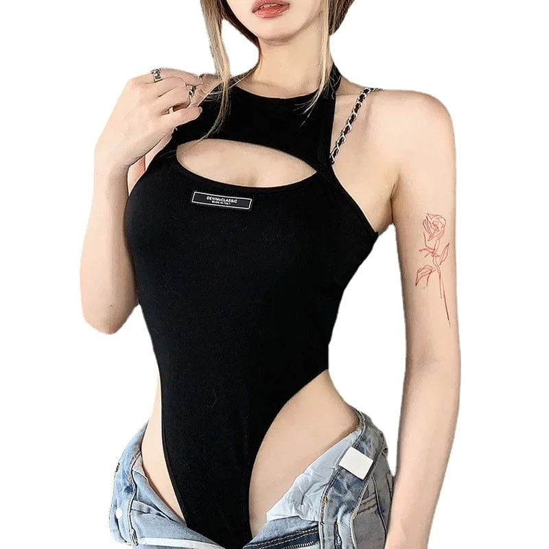 Women's Punk Cutout Halterneck Bodysuit