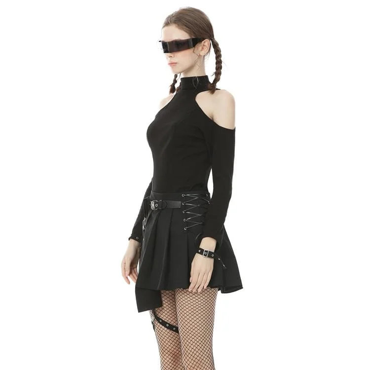 Women's Punk Cutout Shoulder Long Sleeved Tee