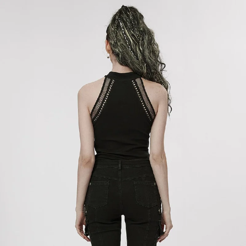 Women's Punk Cutout Splice Mesh Tank Top