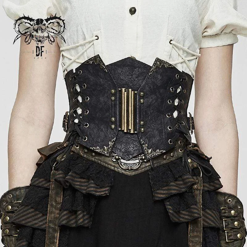 Women's Punk Floral Lace-up Underbust Corsets