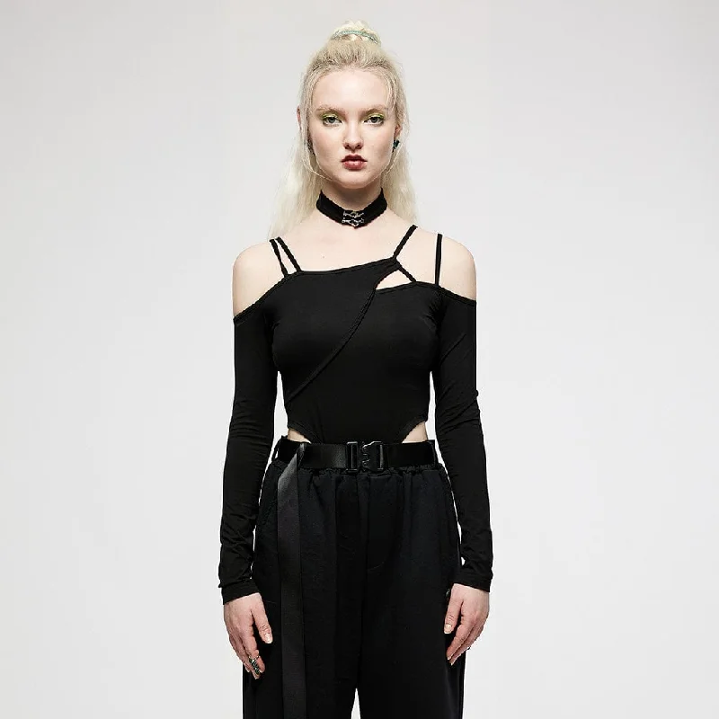 Women's Punk Off Shoulder Straps Bodysuit with Choker