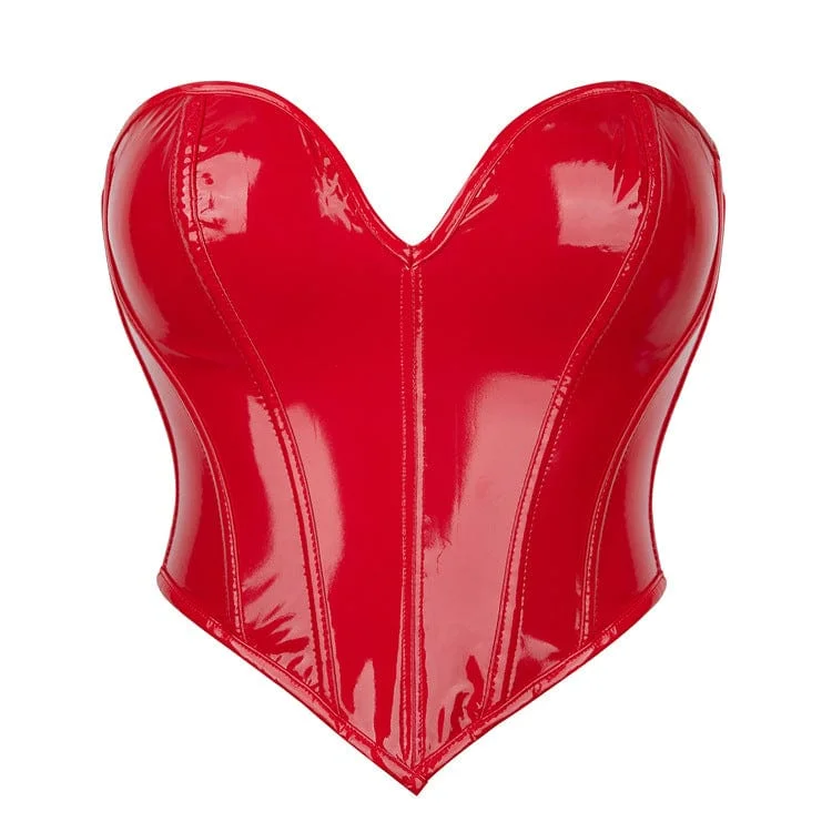 Women's Punk Patent Leather Heart Overbust Corset