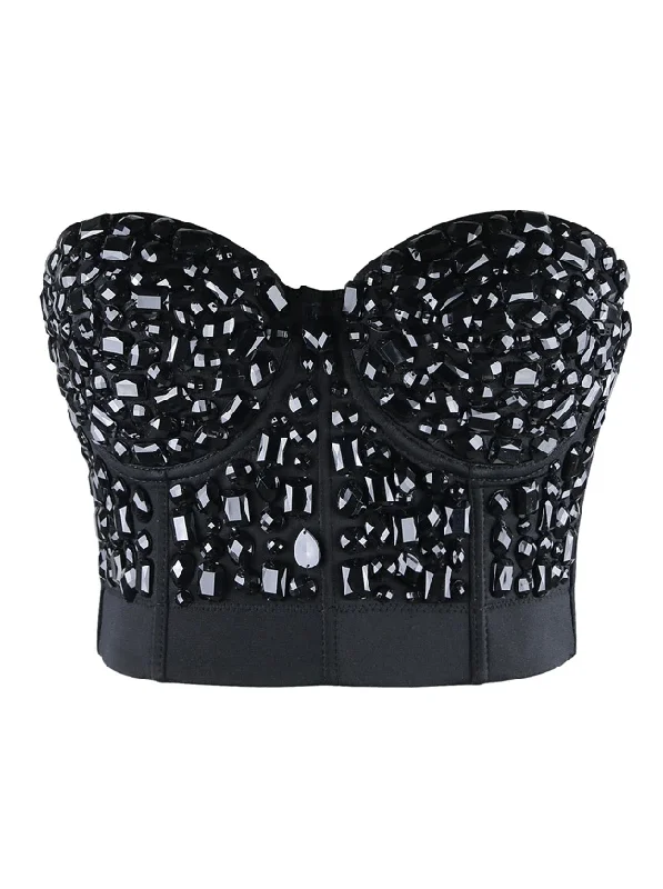 Women's Punk Rhinestone Push Up Bra Clubwear Party Bustier Crop Top