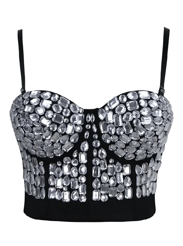 Women's Punk Rhinestone Push Up Bra Clubwear Party Bustier Crop Top