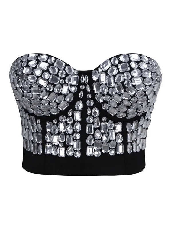 Women's Punk Rhinestone Push Up Bra Clubwear Party Bustier Crop Top